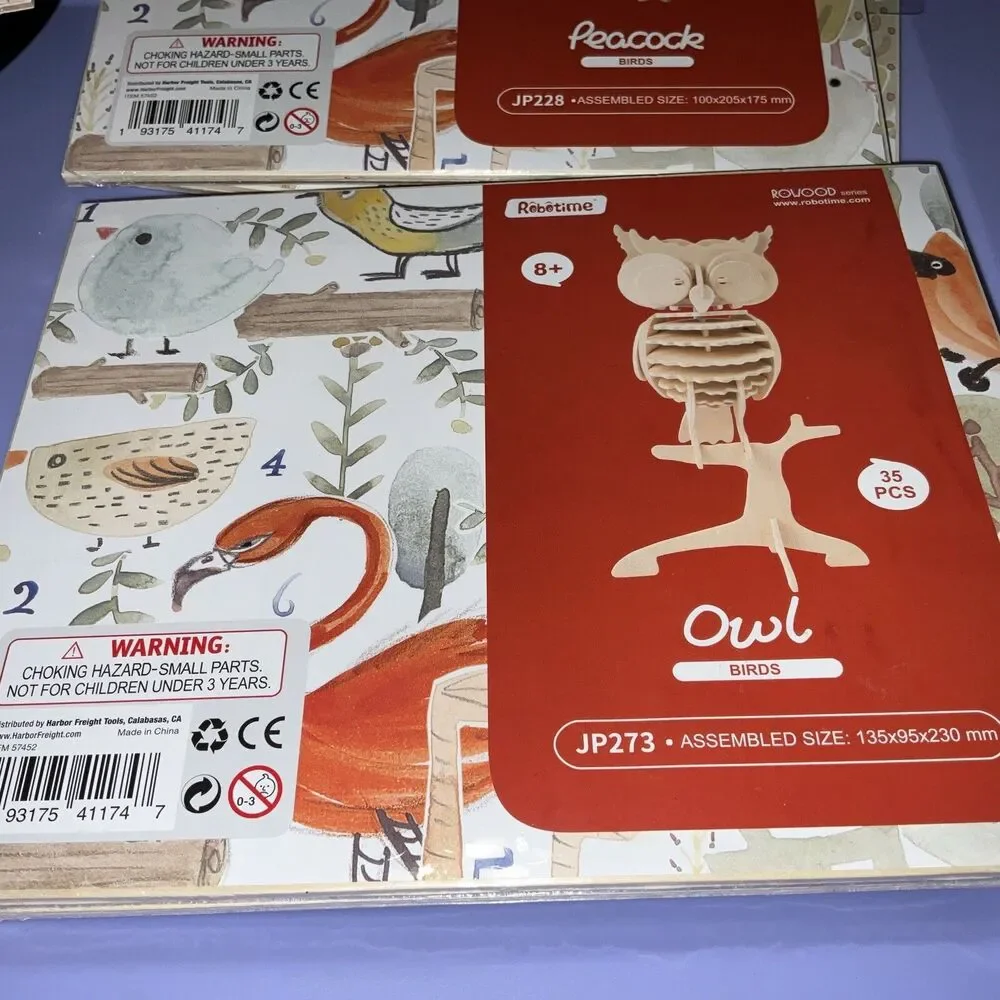 Owl 🦉 & Peacock 🦚 Robotime 3D Wooden Puzzles Lot of 2 BRAND NEW Paintable 🖌️